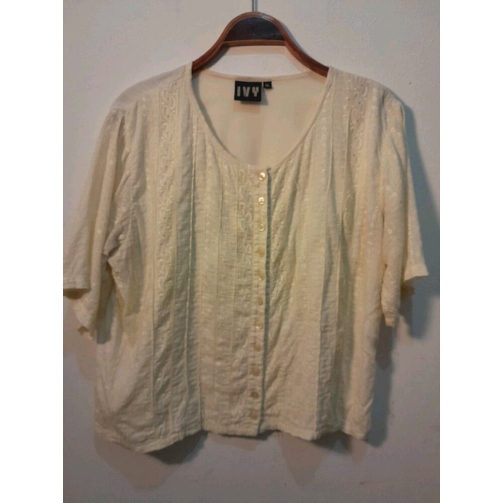 Womens Boho Embroidered Cottagecore Prairie Romantic Sz XL Blouse Antique White - Picture 1 of 8